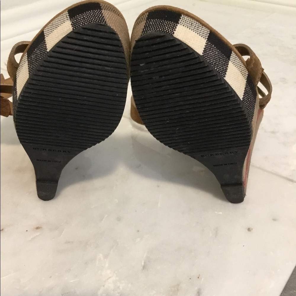 Burberry Tan Check Wedge Sandals - Picture 6 of 6